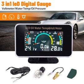 ZHSYMX 3-in-1 Auto Car LCD Meter Digital Oil Pressure Voltage Water Temperature Gauge Universal Instrument 9-36V for Car/Truck/SUV/RV