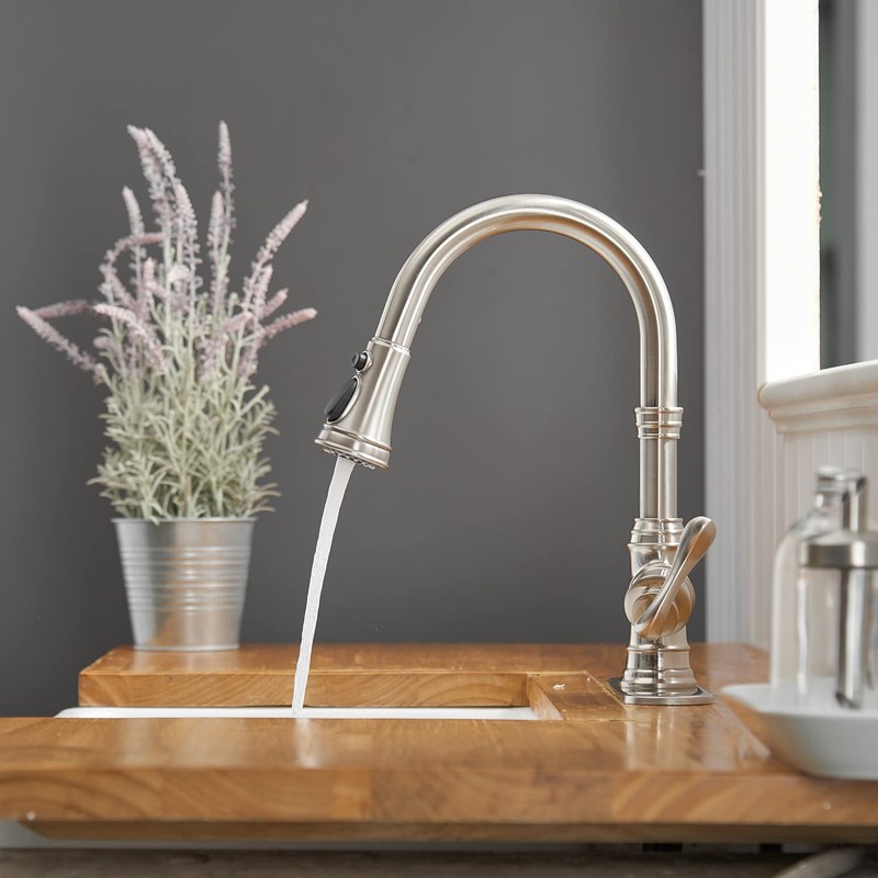 Bathfinesse Kitchen Sink Faucet Brushed Nickel with Pull Down Sprayer