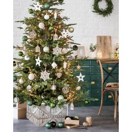 Christmas Tree Collar 4PCS-17"x10", Christmas Tree Ring Retro Barn Wooden Door Christmas Tree Stands Skirts Base Covers for Xmas Holiday Home Decor