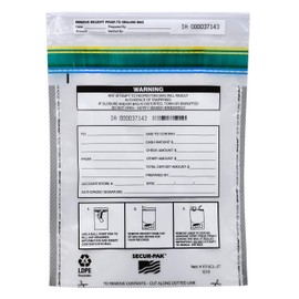 Secur-Pak Deposit Bags - Pack of 100 - Bill Capacity, 2,000 - Premium, Level 4 Security Tamper Evident, Clear Security Bags - Self Sealing, Transparent 2.5 Mil Plastic - 12" x 16" - SECUR-PAK