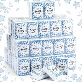 Eaasty 100 Packs Funeral Facial Tissues in Loving Memory Travel Size Pocket Tissues Funeral Favors Mini Small Individual Travel Packs Soft Paper Facial for Celebration of Life (Forget Me Not Flowers)