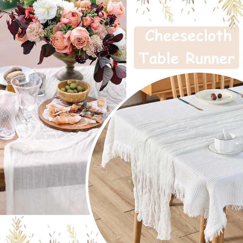 Table Runner White, Pack of 4 Table Runners Cheese Cloth,