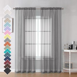 OVZME 2 Panels Grey Sheer Curtains, 84" Length for Bedroom, Elegant Light Filtering Sheer Curtains Window Treatment for Living Room, Each 42" Wx84 L
