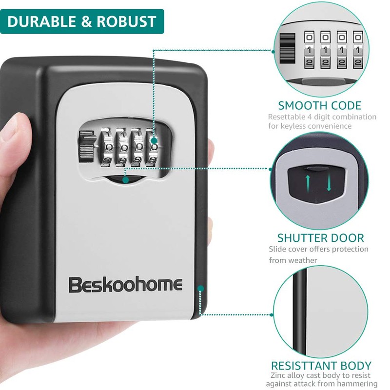 Key Safe Wall Mounted Lockbox - BeskooHome Waterproof Combination Key