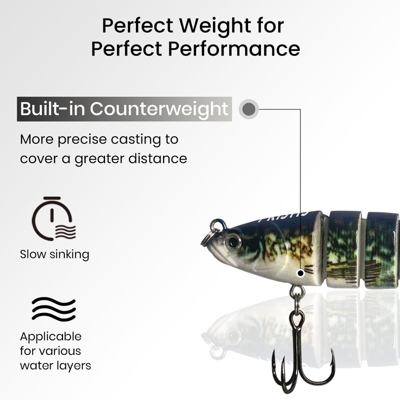Pristis 5 pcs Multi Jointed Swimbaits, Artificial Fishing Lures for