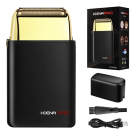 HIENA PRO Foil Shaver for Men Barber, Double Electric Foil Trimmer, Professional Electric Razor, Close Shaver, Cordless Rechargeable with USB, Black Gold