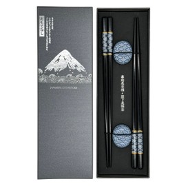 Sushi Gift Set Chopsticks Premium Wood 2 Pairs Including Ceramic Mat Asian Japanese Chinese Korean Elegant with Black Box