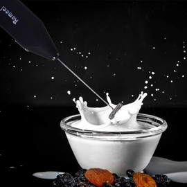 Remeel Handheld Milk Frother with Stainless Steel Whisk, Portable and Powerful Foam Maker for Morning Coffee, Latte, Cappuccino, Hot Chocolate (Black)
