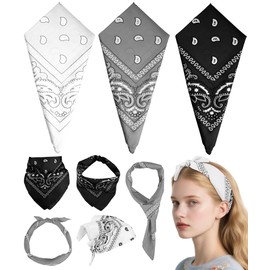 MEEZY 3 Pcs Bandanas for Women Men, Paisley Pattern Bandana Head Scarf Handkerchiefs Outdoor Multi-Purpose Cowboy Face Mask Square Scarf Headwear for Boy Girls 100% Polyester