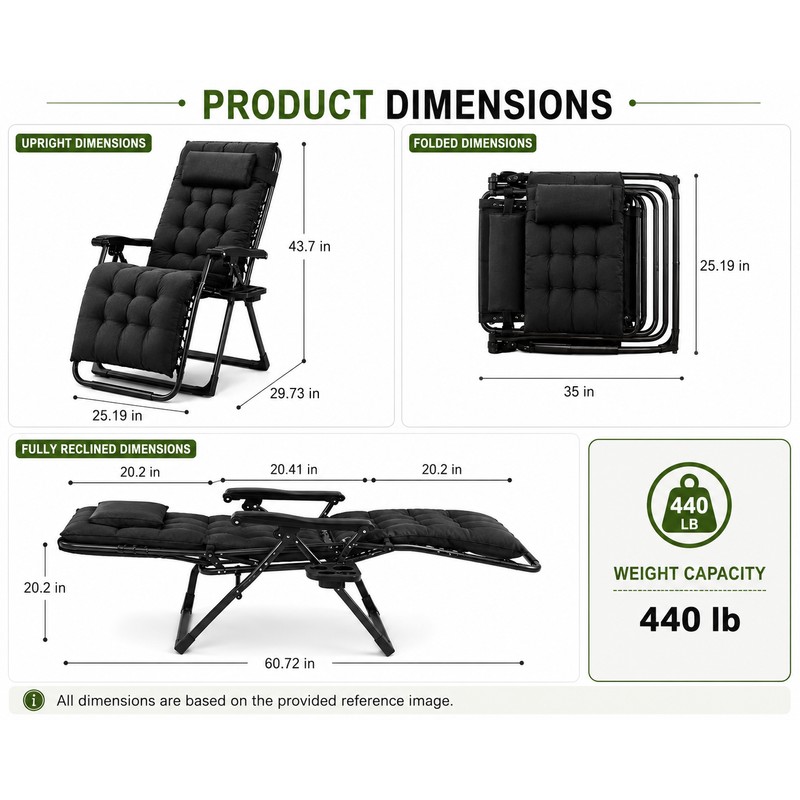 Black Reclining Lounge Chair for Relaxation - Plush Foldable Comfort