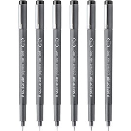 STAEDTLER 308 005-9 Pigment Liner Fineliner Pen - 0.05mm Nib - Black Ink - Pack of 6