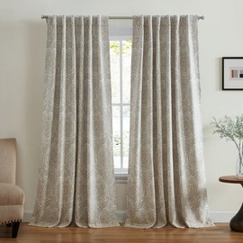Elrene Home Fashions Giovanni Medallion Block Print Linen Blend Blackout Lined Window Curtain Panel, 52"x84", Natural
