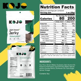 Kojo Cracked Pepper Plant-Based Jerky - 3 Bags (2.4 oz Each) | Raveworthy Cracked Pepper | Bold Flavor, Shamelessly Meaty | High Protein & Fiber | No Cholesterol with 9g Protein, 3g Fiber & 90 Calories