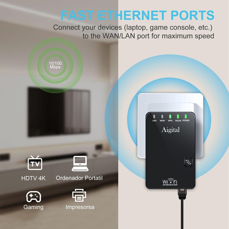 300Mbps WiFi Booster WiFi Range Extender, Compact Internet Booster with