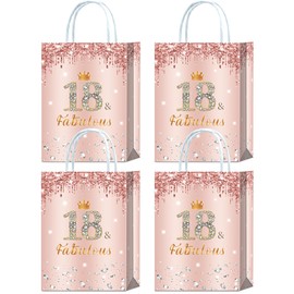 16 Pieces Rose Gold 18 & Fabulous 18th Birthday Party Favors Bags,Happy 18th Birthday Girl Gift Snacks Treat Candy Favors Bags with Handles for Girls 18th Birthday Party Decorations
