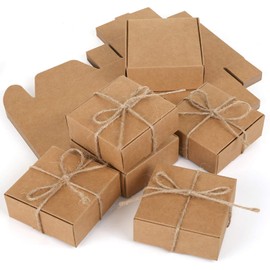 Naler 24 Cajas de Papel Kraft para Regalos de Dulces, Joyas, Maquillaje, 7,5 x 7,5 x 3 cm, Cajitas para Recuerdos de Fiestas Boda Bautizo Navidad, Marron