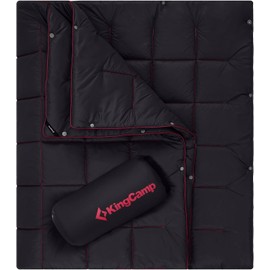 KingCamp Down Camping Blanket, Lightweight Travel Blanket for Outdoor Camping, Stadium, Airplane, Water-Resistant Backpacking Quilt, Puffy, Packable, Ideal for Cold Weather Black