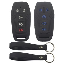 kcpros - Funda protectora de silicona de goma negra con 5 botones para llavero, sin llave, compatible con Ford Edge Mustang Explorer Fusion F150 MKC MKX MKZ