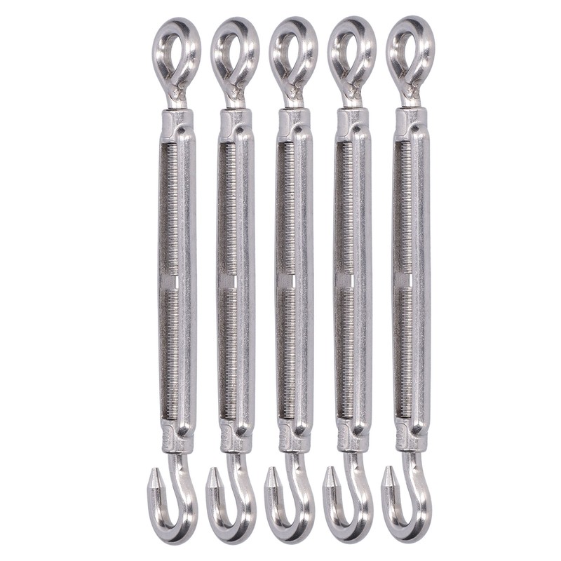 5Pcs Turnbuckle Hook and Eye Wire Rope Tension 304 Stainless