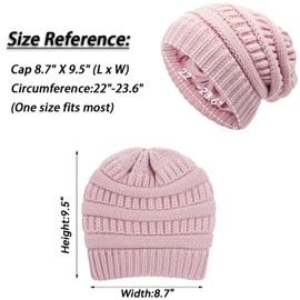 CICITOYWO Winter Beanie Hat for Women, Hair Protection Hat Cable Knit Soft Beanies Cap Satin Lined Thick Acrylic Beanie Warm Slouchy Hat Snow Skiing Hats(Pink)