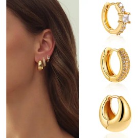 Cryzmitol 3pzs Aretes Mujer Niñas Oro Con Zirconias,joyería Moda Regalo