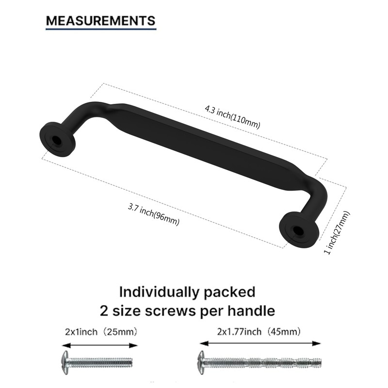 Coinkoly 10 Pack Matte Black Cabinet Handles - 96MM Hole