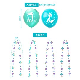 4 Pieces of Ocean Charms, 10 Pieces of Mermaid Balloons, Shells and Jellyfish Latte Art, Mermaid Party Decorations, Ocean Theme Latte Art, Holographic Paper Party Decorations