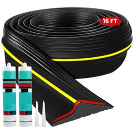16Ft Universal Garage Door Bottom Threshold Seal Strip with 2 A-dhesives, Weatherproof Rubber DIY Weather Stripping Replacement, Black