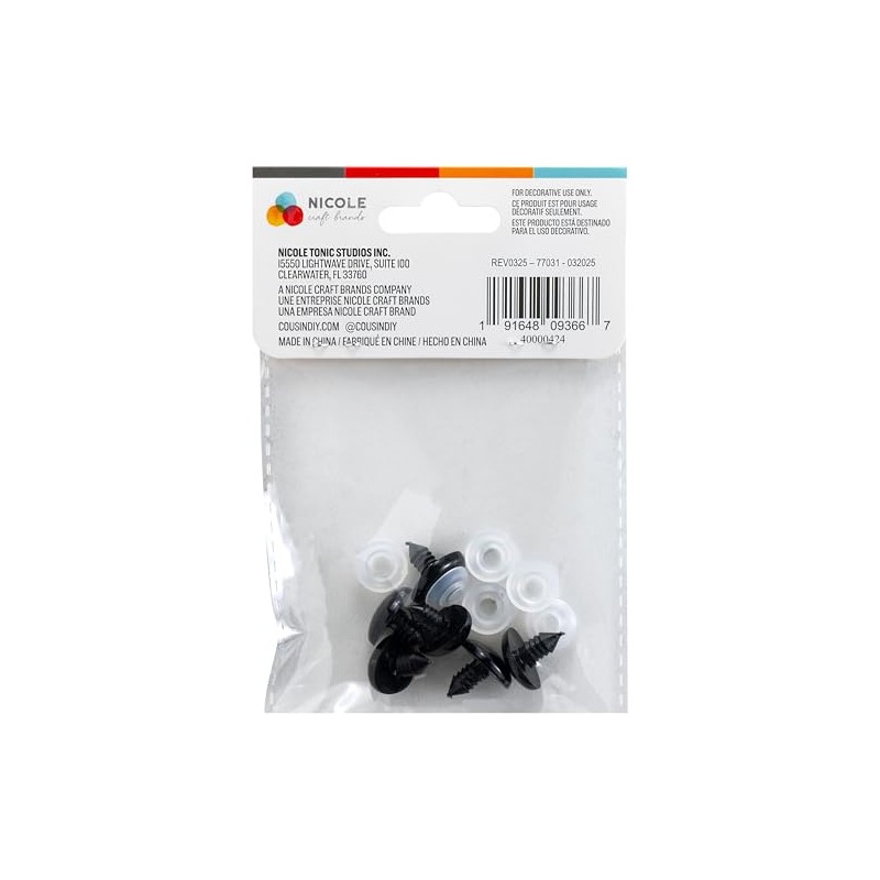 Cousin DIY Shank Back Animal Nose 18mm, 6Pc, Black