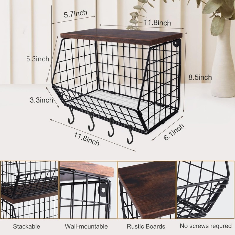 Mefirt Fruit Bowl, Stackable Wall Mounted Fruit Basket of Smooth