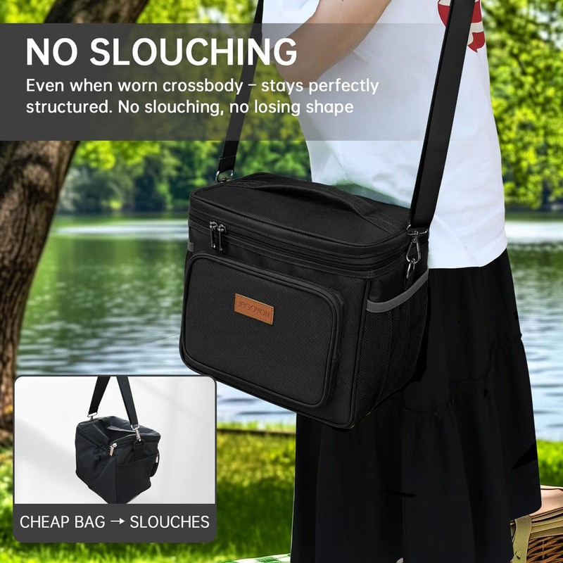 JBGOYON Sleek Leakproof Oxford Structured Insulated Lunch Bag, Black, 10