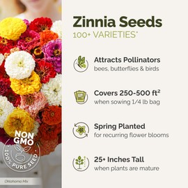 Eden Brothers Zinnia Seeds - California Giants Mix, Non-GMO Seeds for Planting, 1 oz | Low-Maintenance Flower Seeds, Plant During Spring, Zones 3, 4, 5, 6, 7, 8, 9, 10