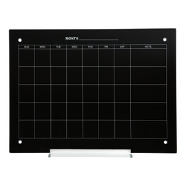 Sunnydaze Glass Calendar Dry Erase Board for Wall with Markers - Glass Magnetic Whiteboard for Home or Office - 23" W x 17" H Black