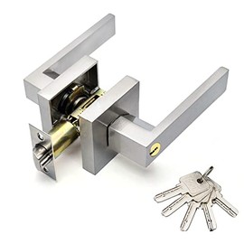 Hardbase Hardware Door Knob with Key for Indoor, Bedroom, Bathroom (5 Keys - Silver ET003)