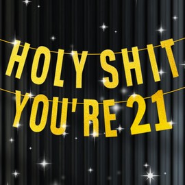 COLANANA Happy 21th Birthday Banner,21th Birthday Banners,Gold Glitter Banner Birthday Party Decor,Gold Sign Funny Party Supplies You're 21 Birthday Banner Decorations for Women Men