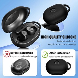 FIOPAZ for Steelseries Arctis Gamebuds Silicone Case, Unisex Soft Protective Gamebuds Case, Only Compatible with Steelseries Gamebuds with Carabiner, Black