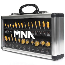 MNA Router Bit Set 25 Pieces 1/4 Inch, European Edition Router Bits Kit, Traditional Woodworking Tools, Aluminium Case