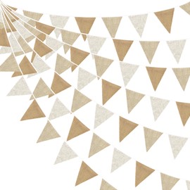 PinkBlume Burlap Triangle Flag Garland Banner Party Decoration Brown Beige Rustic Boho Birthday Wedding Jute Fabric Pennant Decoration Outdoor Flag Picnic Camping Flag Store Holiday Decor