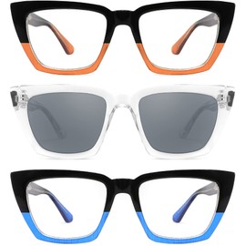 3 Pack Oversized Reading Glasses for Women Blue Light Blocking Stylish Cat Eye Computer Readers Eyeglasses for Ladies with Adjustable Temples ( 1.75 Magnification Strength include one sun readers)