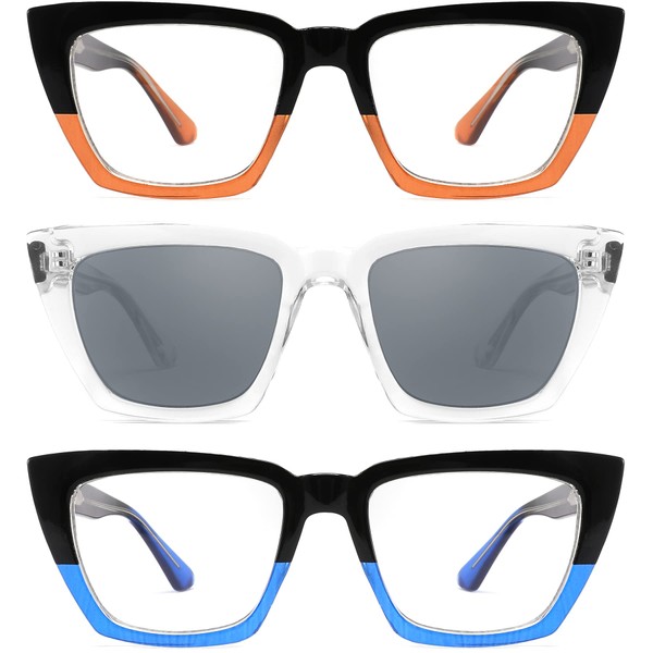 3 Pack Oversized Reading Glasses for Women Blue Light Blocking