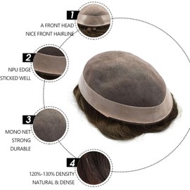 Tupé para hombre Tupé for hombres Sistema de reemplazo de tupé de cabello humano mono fino con PU alrededor for hombres Línea de cabello natural Prótesis de cabello masculino duradera de densidad medi