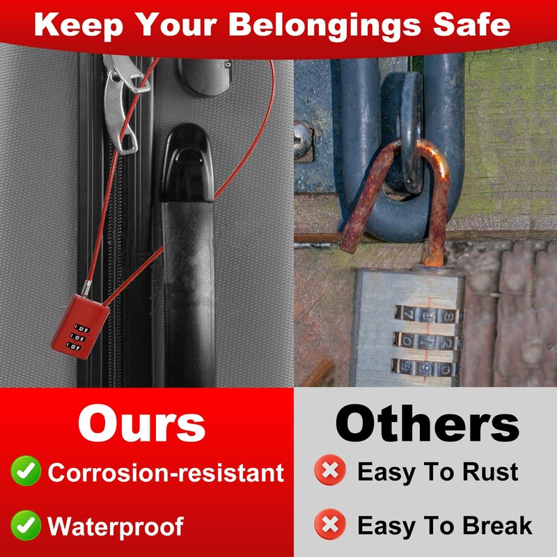 KATIMI 2 Pieces 3 Digit Cable Combination Padlock, Wire Rope