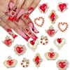 Valentine's Day Nail Charms 16Pcs Heart Nail Charms Red Nail