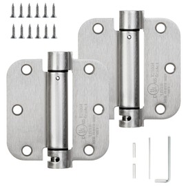 Sophia 2 Pack Self-Closing Door Hinge 3.5 Inch Rounded 5/8 Radius, Spring Hinges Adjustable Tension, Automatic Door Closer Hinge for Interior Exterior Residential Indoor Doors, Satin Nickel, UL listed
