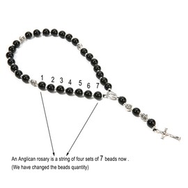 BALIBALI Handmade 8mm Anglican Prayer Beads Rosary Jade Natural Stone Rosary Beads with Pardon Crucifix Cross Custom Rosary (Silver(Black Agate))