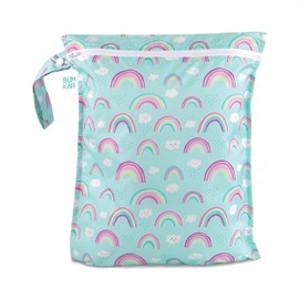 Bumkins Waterproof Wet Bag, Washable, Reusable for Travel, Beach, Pool, Stroller, Diapers, Dirty Gym Clothes, Wet Swimsuits, Toiletries, 12x14 – Rainbows