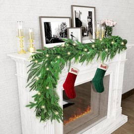 Norfolk Pine Eucalyptus Garlands with Light String, 6Ft Artificial Soft Christmas Pine Garland, Real Touch Greenery Garland for Table, Mantle, Staires, Premium Indoor/Outdoor Christmas Decorations.
