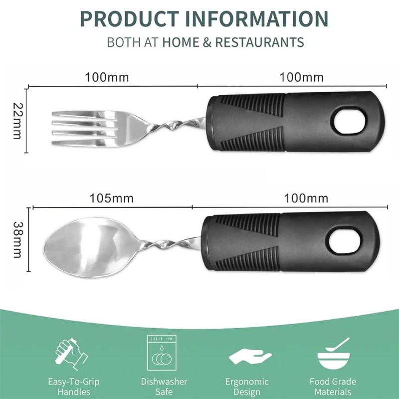 2 Pieces Parkinson Cutlery with Thick Handle, Cutlery Set for