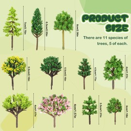 56 Pcs Diorama Trees Kit Include 55 Pcs Plastic Model Trees for Crafts 1 Piece 7.9in-11.8in Green Lawn Decorative Mini Fake Miniature Tree Materials for Scenery Architecture DIY Craft