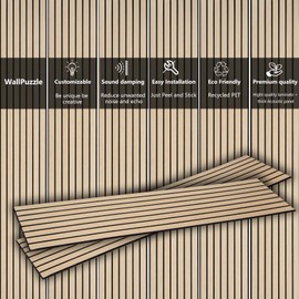 Urban Decor WallPuzzle Acoustic Wood Veneer Wall Panels for Interior Decor in Homes, Offices, Studios. 3D Wood Panel, Acoustic Dampening, Men Cave, Gaming Areas, TV Walls and More (4-Pack/Light Oak)